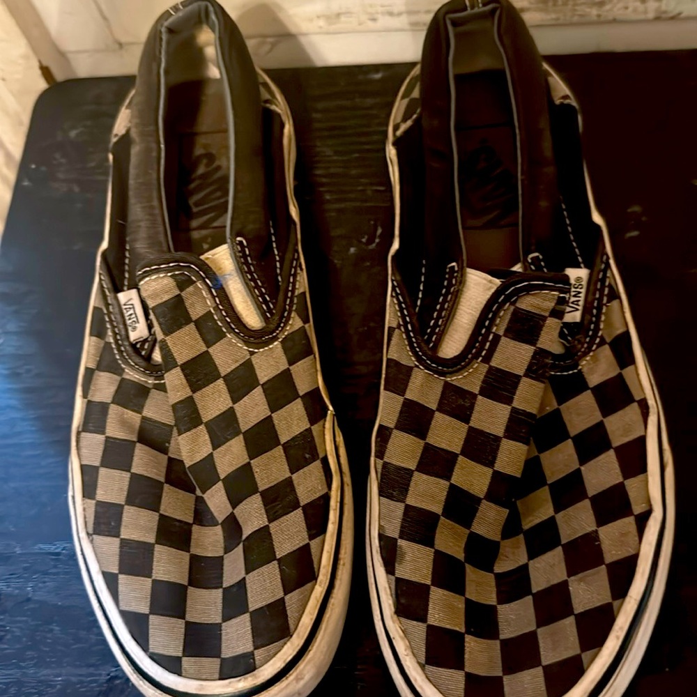 Black and grey checkered vans.
